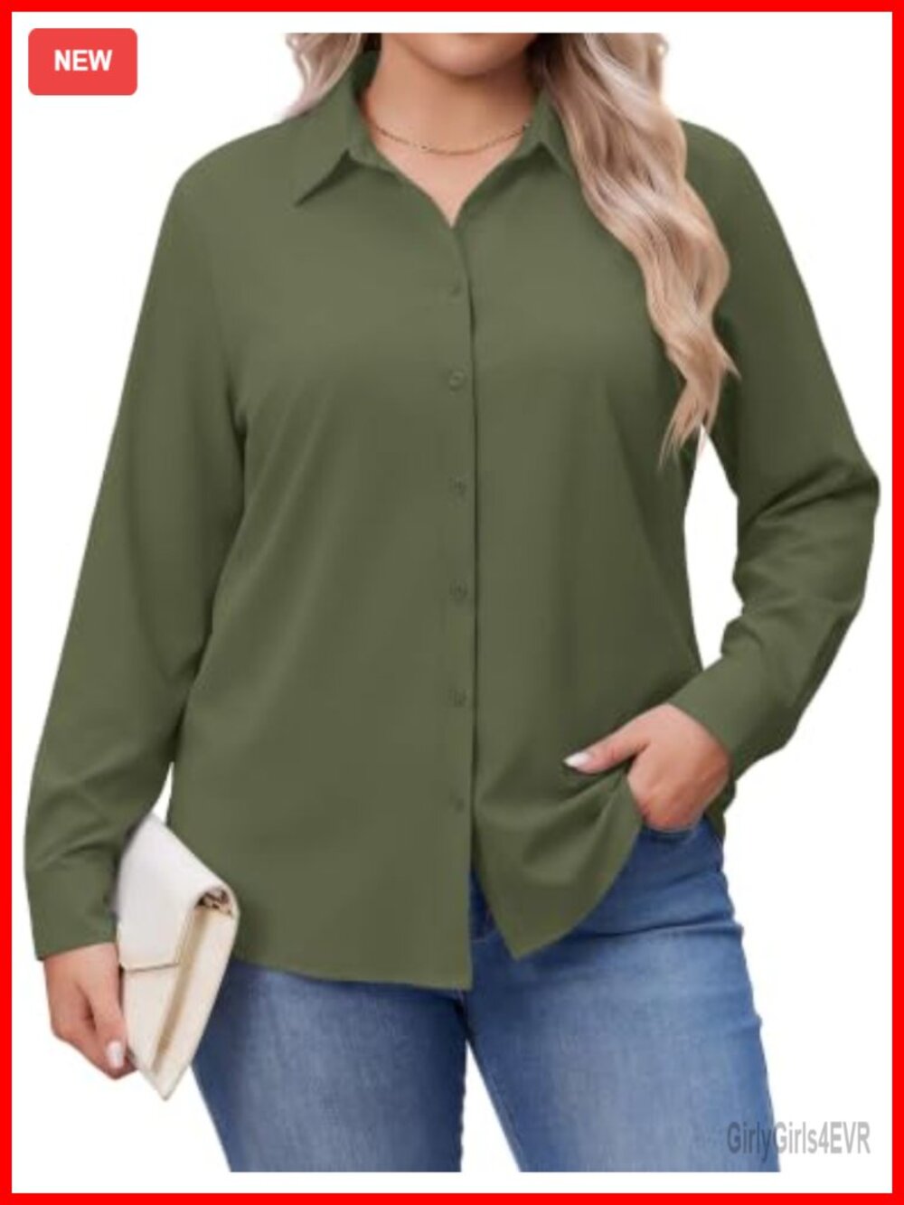 Plus Size Button Down Shirt Long Sleeve Stretch Office Blouse